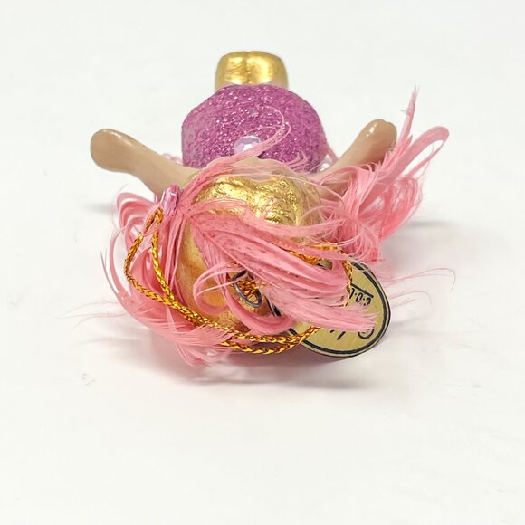 Katherine's Collection 20s Flapper Kewpie Doll Christmas Ornament Pink Feathers - Picture 3 of 10
